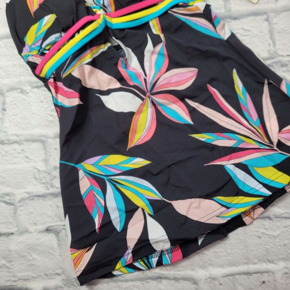 NWT Profile b Gottex Tropical Paparazzi Floral Black Multicolor Tankini Top sz 6 - Picture 7 of 16